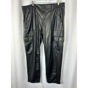 American Eagle Black Vegan Faux Leather Cargo Pants High Rise Stretch Size 18